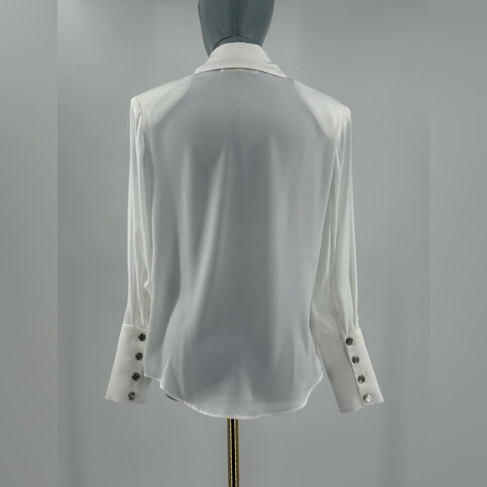 🆕 BRONX & BANCO 🧿 NWOT Blair Ivory White Shirt Blouse, Snap Cuffs - Sz XS US 2 - Picture 6 of 14